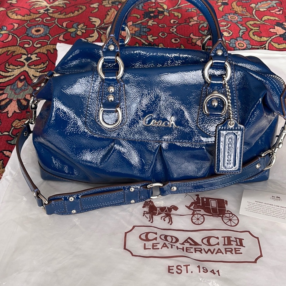 Blue patent leather Coach “Ashley “ satchel